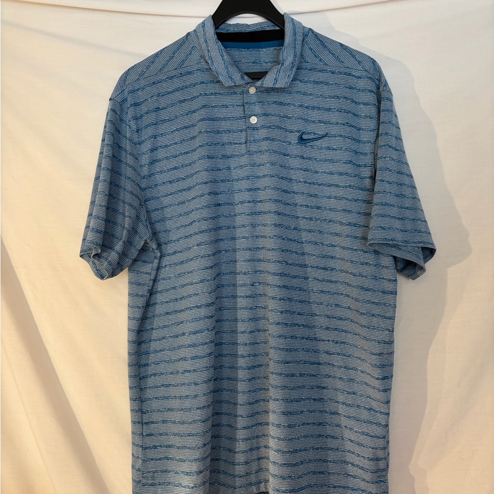 Nike DRI-FIT Men’s Blue Heathered Stripe Polo SIZE Large